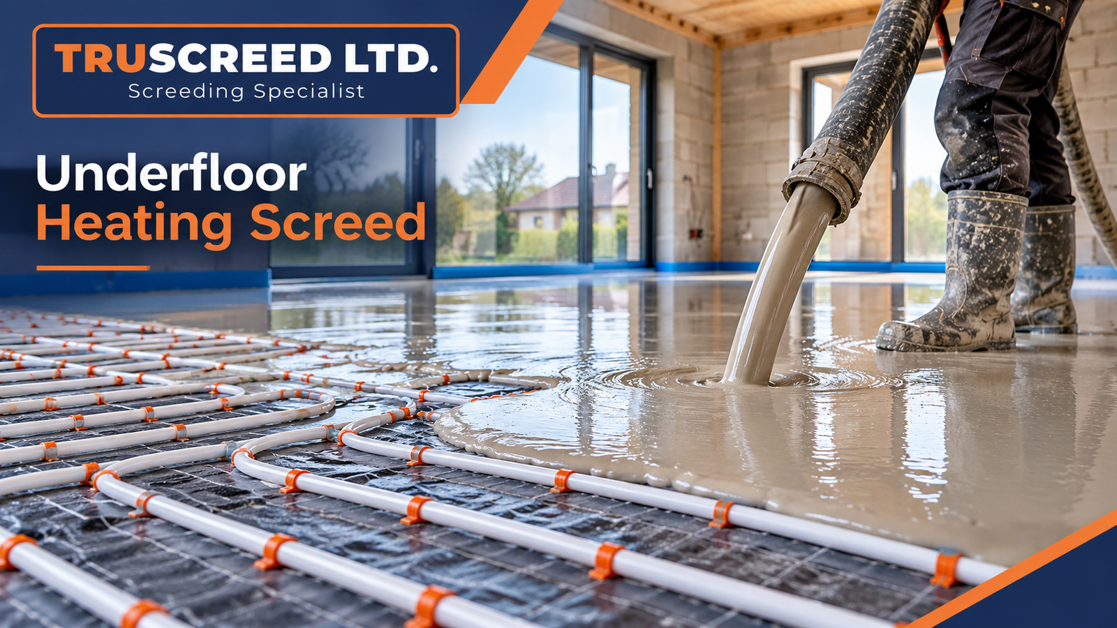 Underfloor heating screed installation by Tru Screed Ltd