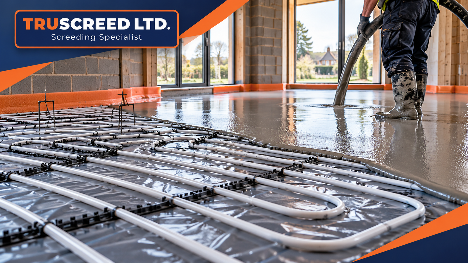 Underfloor heating screeding installation by Tru Screed Ltd